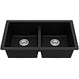Karran QU-810 32" Undermount Double Equal Bowl Quartz Kitchen Sink in Black