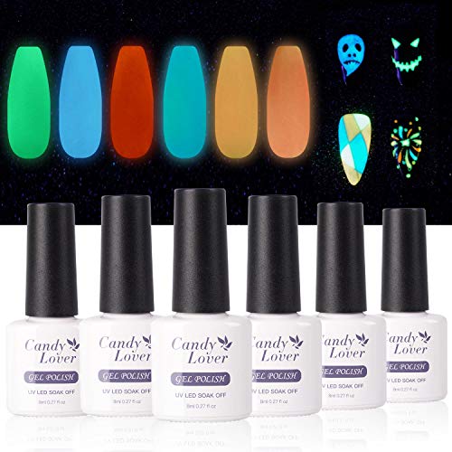 Candy Lover Fluorescent Gel Nail Polish, 6 Colors Glow in the Dark Selected Bright Halloween Night Party Set - UV LED Soak Off Dramatic Nail Gel Polish Night Party Varnish Kit Candy Lover Fluorescent Gel Nail Polish, 6 Colors Glow in the Dark Selected Bright Halloween Night Party Set - UV LED Soak Off Dramatic Nail Gel Polish Night Party Varnish Kit