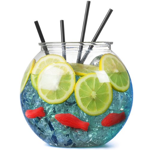 Drinkstuff Plastic Cocktail Fish Bowl – 3L Litre / 5 Pint Capacity, 185 mm Diameter, Acrylic Party Punch Bowl for Sharing Drinks and Creative Displays