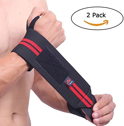 Musgneer (Set of 2)Weightlifting Wrist Wraps Braces Support Belt Straps Protector with Thumb Loops for Gym,Bodybuilding,Strength Training Black&amp;Red