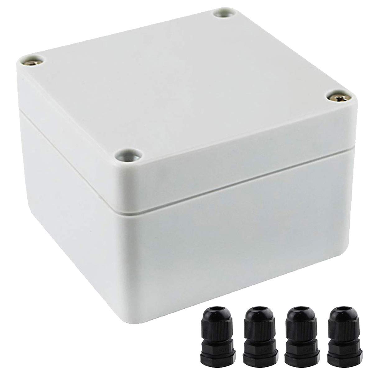 Youmile Electronic Project Box 83 x 81 x 56mm IP65 Waterproof ABS Plastic Junction Enclosure Box for Outdoor Junction with 4PCS PG7 Cable Gland — image 1