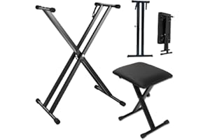 Keyboard Stand and Bench Set Piano With Lockable Straps & Non-Slip Pads Double-X Digital 7 Adjustable Heights Black Keyboards