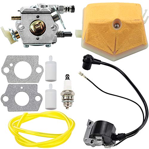 Carburetor Ignition Coil for Husqvarna 51 55 Chainsaw WT-170-1 WT-170 503281504 with Air Filter Fuel Line Spark Plug Parts Kit Carb Engine