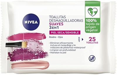 Lingettes démaquillantes douces (1 x 25 unités), lingettes démaquillantes pour peau sèche et sensible, lingettes humides pour le visage, les yeux, les lèvres et le cou