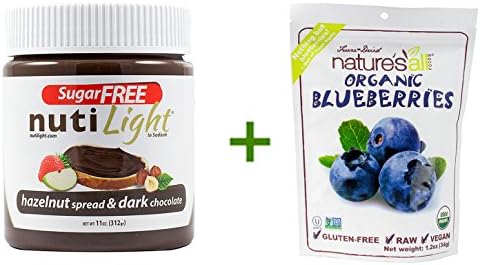 NutiLight Hazelnut &amp; Cocoa Spread -- 11 oz, (3 PACK), Nature's All Foods Organic Freeze-Dried Raw Blueberries -- 1.2 oz