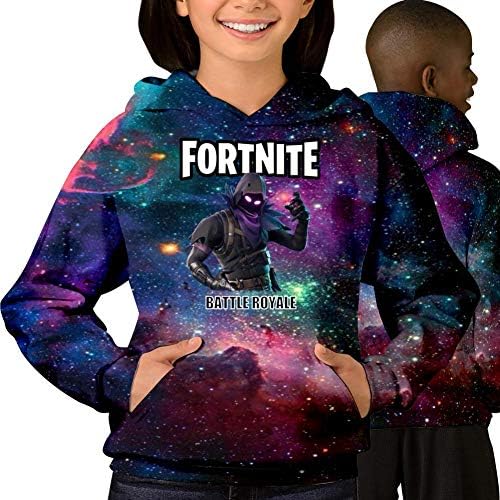 Pdgpadi Galaxy Pattern Casual for-Tnite Raven,Boy Girls Hooded Fashion Printed Kids Pocket Velvet Hoodies for Youth