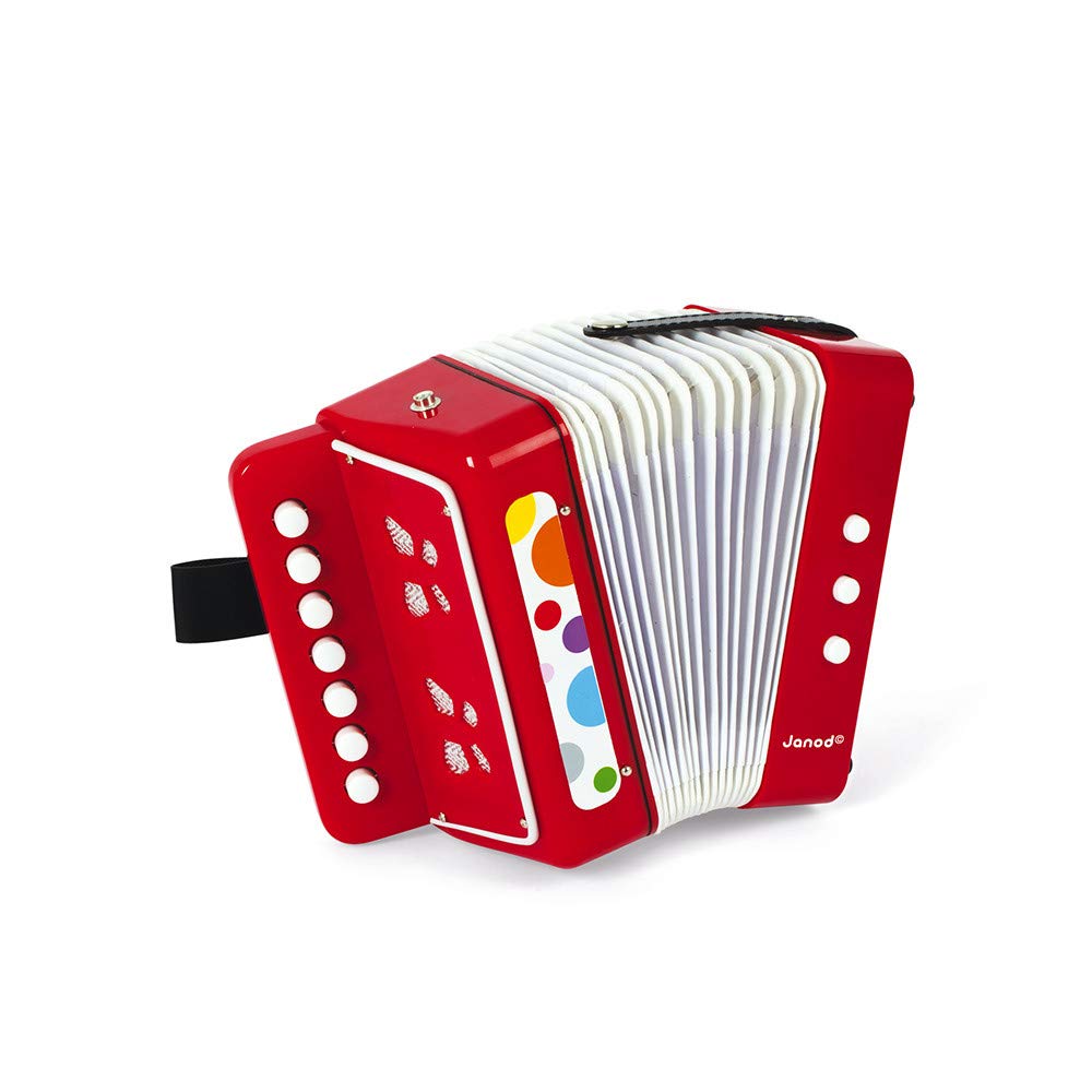 Janod - Confetti Accordion - Pretend Play and Musical Awakening Toy - Holding Strap - Red - from 3 Years Old, J07620