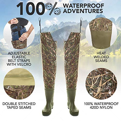 Foxelli Nylon Hip Waders Waterproof Camo Hip Waders for Men with