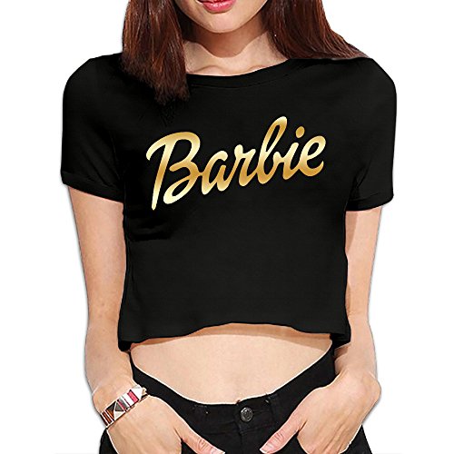 MRT-La Women's Nicki Minaj Barbie Gold Logo Navel T Shirt - Black