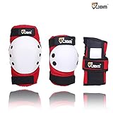 JBM Street Knee Pads Elbow Pads with Wrist Guards for Street Bicycle Ride Bike Cycling, Biking, Bmx, Inline Roller, Scooters, Skateboarding, (Red and White, Adult)