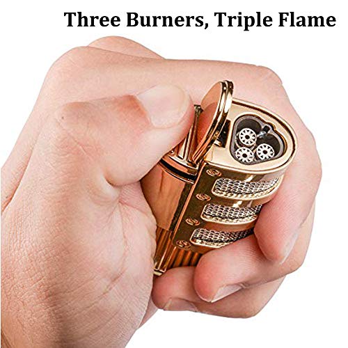 Cigar Cutter and Lighter Set, Cigar Punch Lighter Triple Jet Flame Butane Cigarette Torch Lighter (Gold)