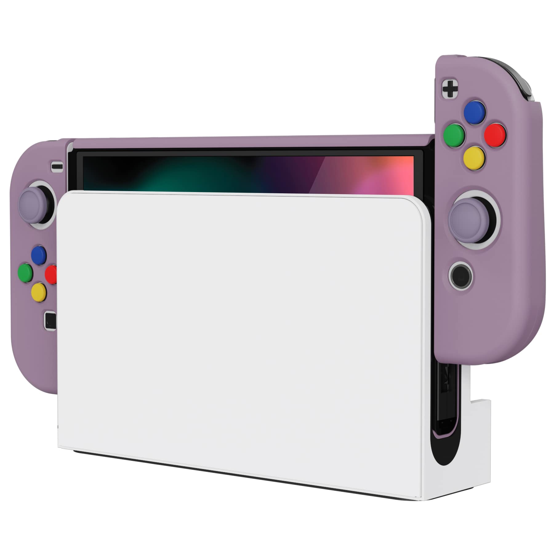 PlayVital AlterGrips Protective Slim Case for Nintendo Switch OLED, Ergonomic Grip Cover for Joycon, Dockable Hard Shell for Switch OLED w/Thumb Grip Caps & Button Caps