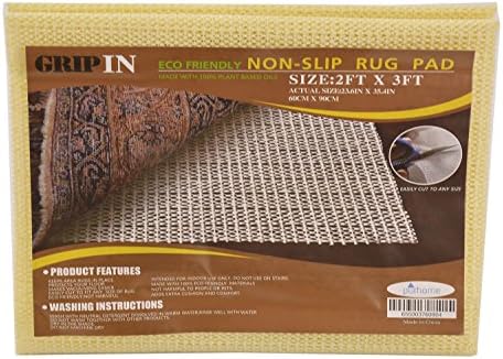 Non-slip Non-skid Rug Pad For Area Rugs and Runners Eco Friendly Made With 100% Plant Based Oils Grip-In (2' x 3')