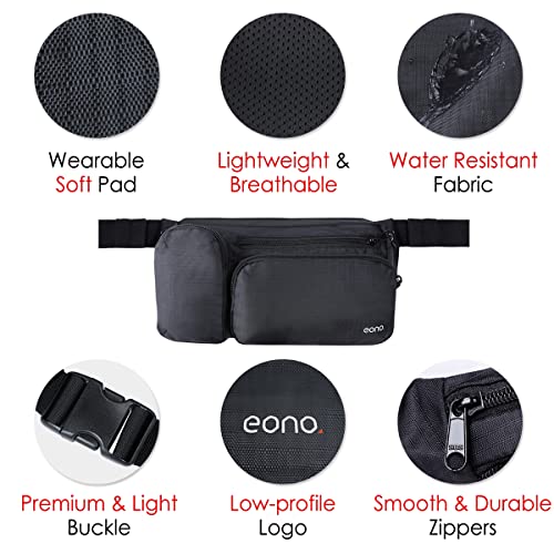 Eono Water Resistant Bum Bag with Multi-Pockets, Large Capacity Waist Fanny Pack for Hiking, Dog Walking, Travel & Outdoor Activities