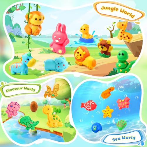 BYHANO 39 Pieces Playdough Set, Tools Plasticine for Children with 12 Colours of Dough, Plasticine Molds with 3D Dinosaurs and Animals, Gift from 3 Years