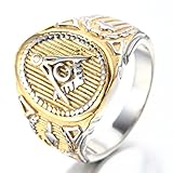 Oakky Men's Stainless Steel Vintage Masonic Freemason Ring Biker Symbol Member Band Silver Gold Size 10