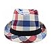Premium Multi Color Plaid Stitch Black Band Fedora Hat, Red