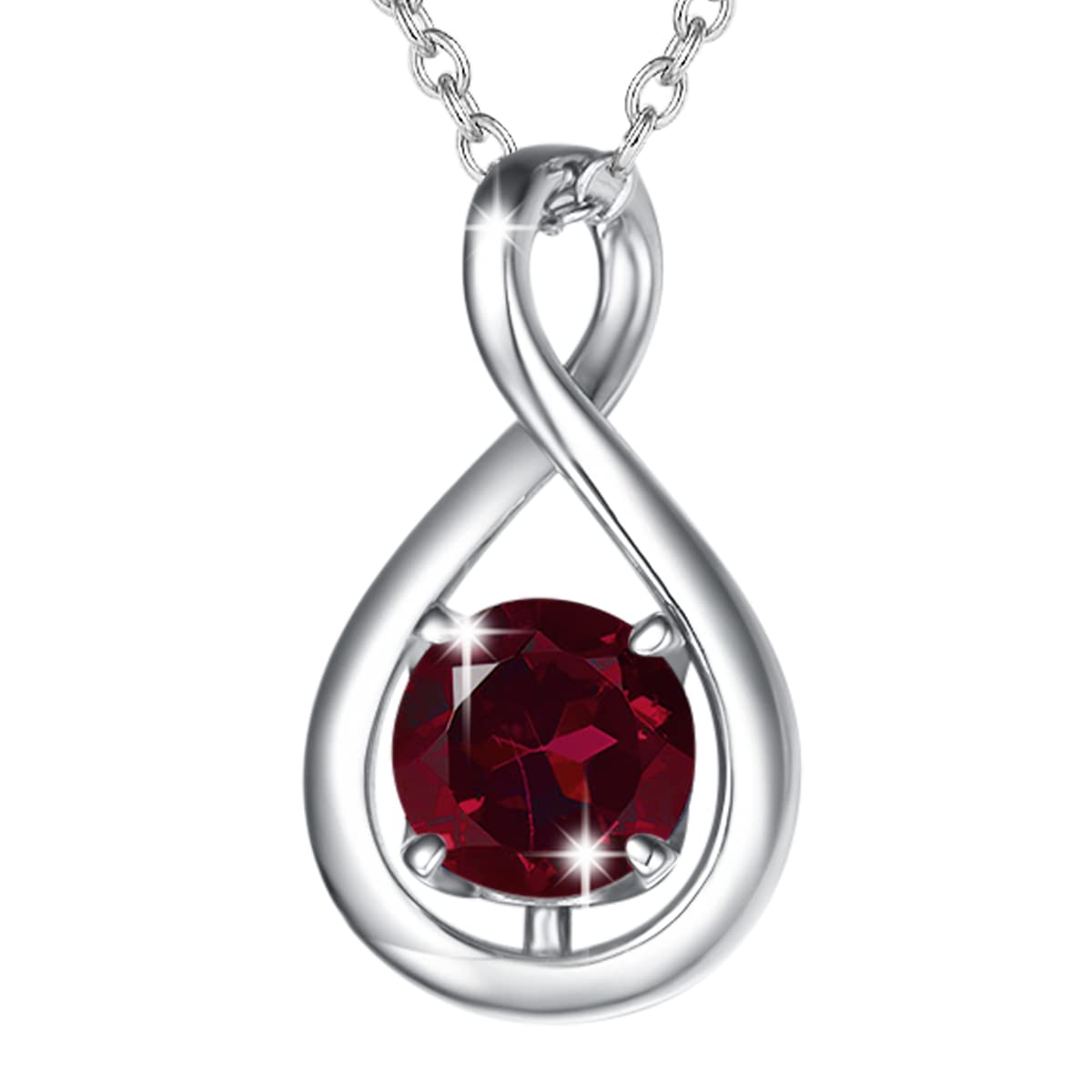 FANCIME 925 Sterling Silver January Birthstone Necklace Infinity Garnet Necklace with Fine Jewellery Box Christmas Birthday Valentine's Day Mother's Day Present for Women Mother — image 1
