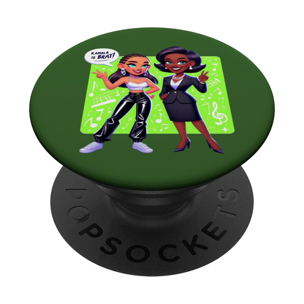 "Kamala IS brat" British Pop Singer & Kamala Harris Cartoon PopSockets Swappable PopGrip