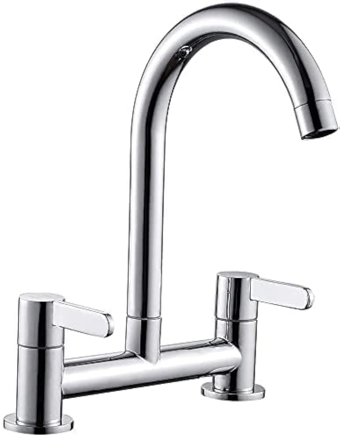 Muross Kitchen Sink Mixer Taps, Brushed Kitchen Tap, Chrome Dual Lever 1/4 Turn Lever Control, 360° Swivel Spout 2 Hole Bridge Tap Cold and Hot Mixer Tap(Silver)