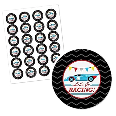 Letâ€™s Go Racing - Racecar - Baby Shower or Race Car Birthday Party Circle Sticker Labels - 24 Count