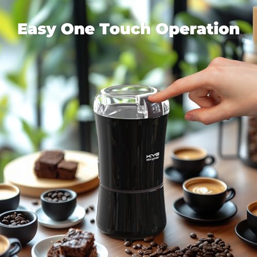 KYG Electric Coffee Grinder for Espresso Beans, Nuts and Grains, Powerful Compact Coffee Grinder One-Touch Operation and Stainless Steel Blades 200w Black