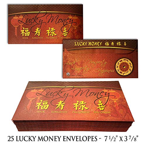 LUCKY MONEY Red Gold Envelope Chinese Lunar New Year Bill Gift Currency - QTY 25