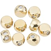 CRAFTYMELODY 10Pcs 18K Gold Double Hole Stopper Beads 8mm Flat Round Silicone Slider Brass Loose Spacer Beads for Jewelry Making Accessory Supplies DIY Craft Bracelets Necklace Dangle Earring