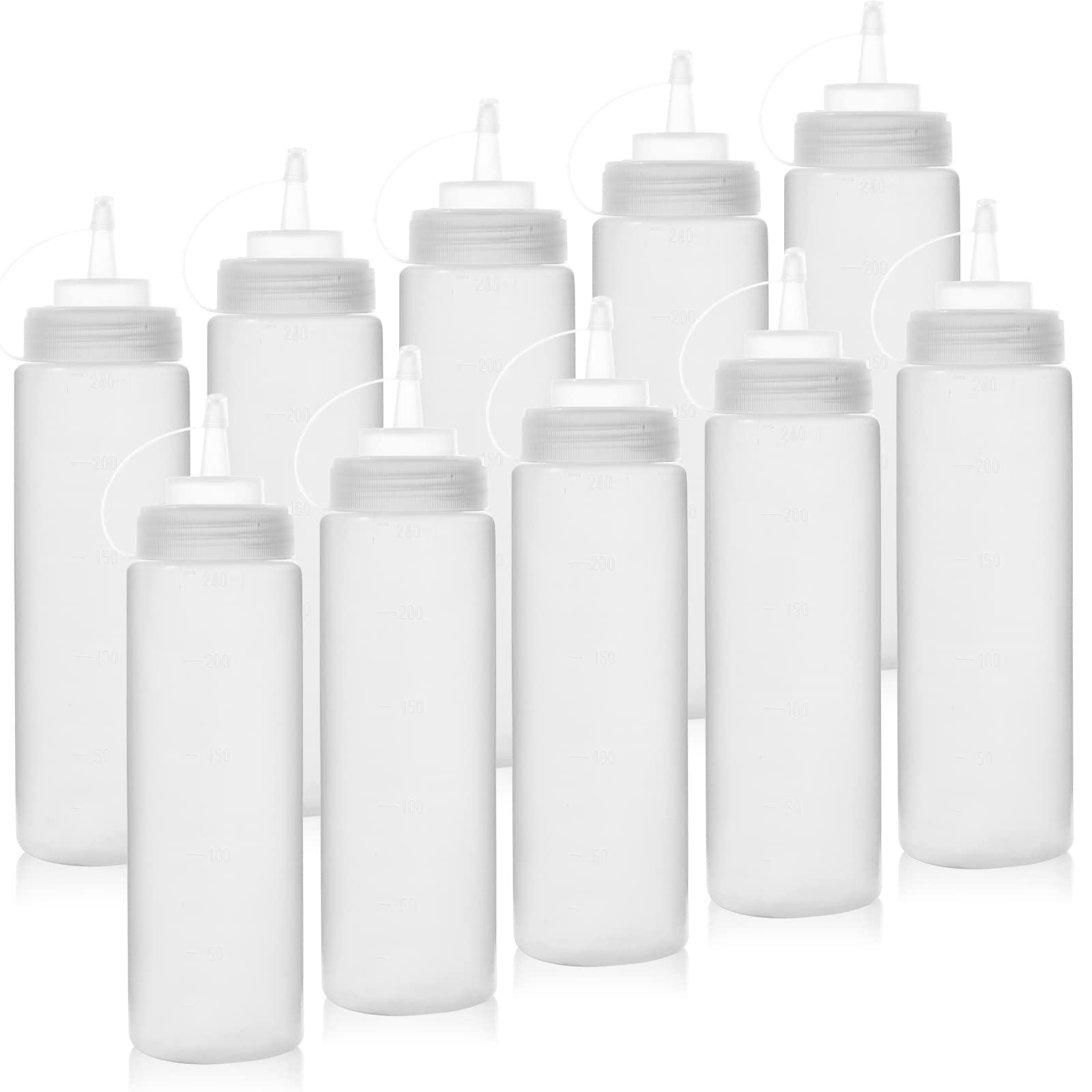 Happybase 8oz Squeeze Condiment Bottles with Cap, Reusable Squeeze Containers for Sauce Bottle Seasoning Dispensers (10 pack)