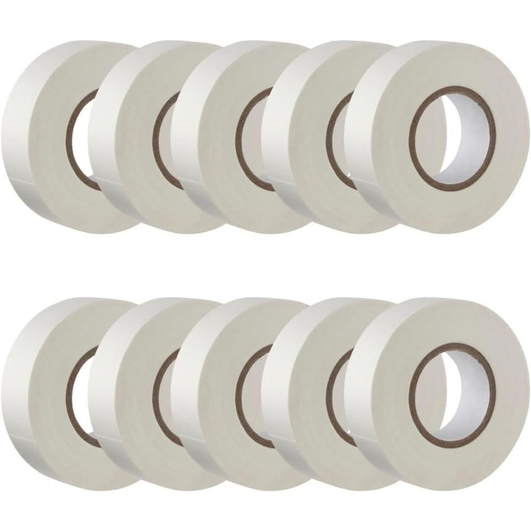 GTSE White Electrical Tape, 19mm x 20m, 10 Rolls of Strong Self-Adhesive PVC Insulation Tape for Insulating, Repairing and Protecting Electrical Wires
