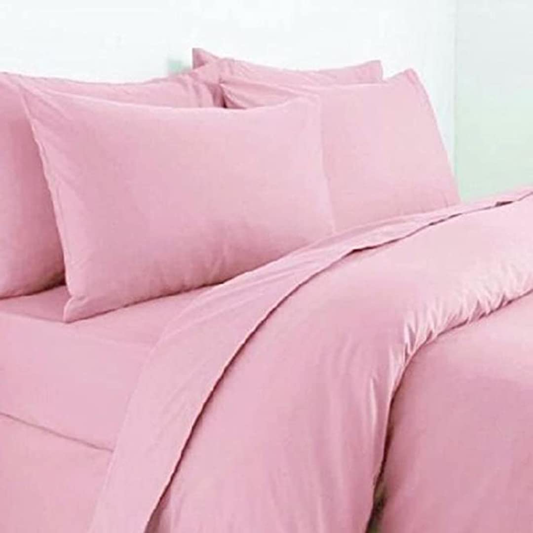Laam linen Luxury Plain Dyed Duvet Cover With Pillowcase Cover 100% Poly Cotton Easy Care UK Size Bedroom Bedding Set (Pink, Double)
