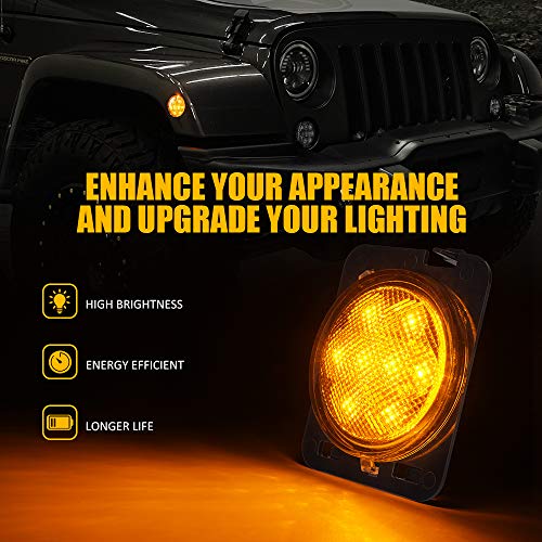 Xprite Clear Lens Yellow LED Front Replacement Turn Signal Light & Fender Side Marker Light Assembly for 2014-2018 Jeep Wrangler JK JKU