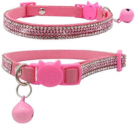 Mummumi Pet Collar, Bling Rhinestone Small Cat Collar Safe Buckle Soft Elastic Necklack Bell Pendant Collar for Puppy Small Cat