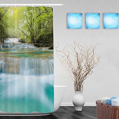 Beautiful Nature Landscape Waterfall And Trees On Both Sides Bathroom Shower Curtains Waterproof Fade Resistant Polyester Fabric 36"X72"Inch