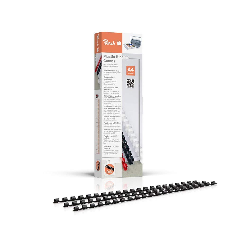 Peach PB406-02 Plastic Binding Combs A4 6 mm 25 Sheets Pack of 100 Black