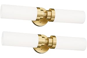 Emak 22 Inch Gold Vanity Light, Modern Bathroom Light Fixtures with Milk Glass Shade, 2 Light Wall Sconces for Bathroom, Bedroom, Hallway, 2 Pack, VL085-GD-ML-2-2PK
