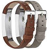 Tobfit Compatible with Fitbit Alta HR and Fitbit Alta Leather Bands Replacement Leather Watch Bands with Stainless Steel Buckle Compatible with Fitbit Alta HR and Alta (Chocolate Brown+Suede Grey)