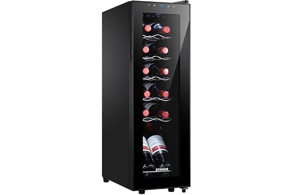 STAIGIS 12 Bottle Wine Cooler, Mini Fridge for Red and White, Small Freestanding Refrigerator with 40-66F Digital Temperature Control Glass Door