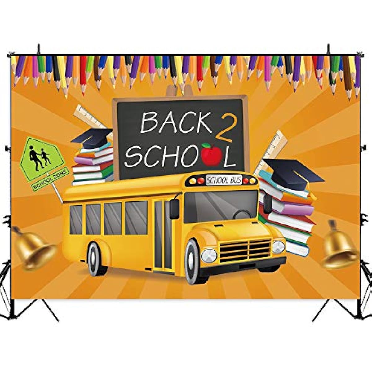 Allenjoy Back To School Backdrop Orange Bus Books Jingle Bell