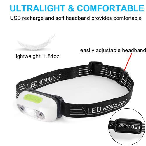 Rechargeable Headlamp, Ultralight Running Headlamp Super Bright IPX7 Waterproof Headlight 5 Light Modes for Hiking Camping Dog Walking - Thumbnail 2