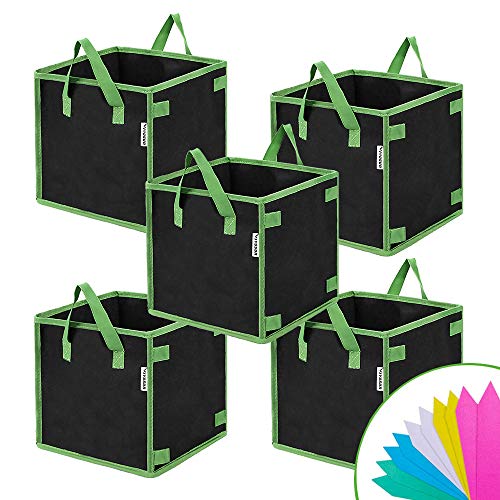 VIVOSUN 5 Pack 10 Gallon Square Grow Bags, Thick Fabric Bags with Handles for Indoor and Outdoor Garden