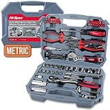 Hi-Spec 67 Piece Metric Auto Mechanics Tool Set - 3/8" Quick Release Offset Ratchet with 72 Teeth, 4-19mm Metric Sockets Set, T-Bar, Extension Bar, Hand Tools & Screw Bits in Storage Case