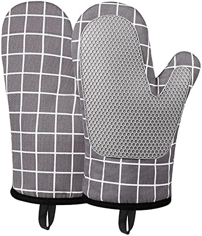 Gants de Four, Gants de Cuisine Silicone Coton Résistant à Chaleur et Antidérapant, Gloves pour la Cuisson des Aliments Faisant Cuire Barbecue - 1 Paire (Grey) — photo 1 sur 6