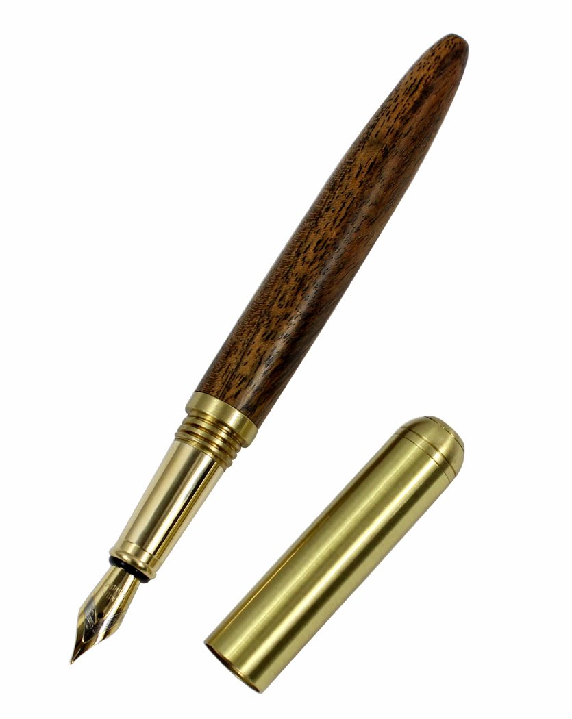 Hillento Fountain Pen, Brown Wood, 0.7mm, Wood+brass, Screw Cap, Classic, Unisex, Elegant Gift