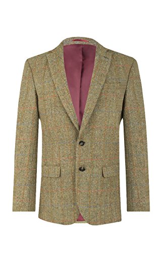 Harris Tweed Mens Green Windowpane Regular Fit 100% Wool Notch Lapel Tweed Jacket-42R - Thumbnail 4