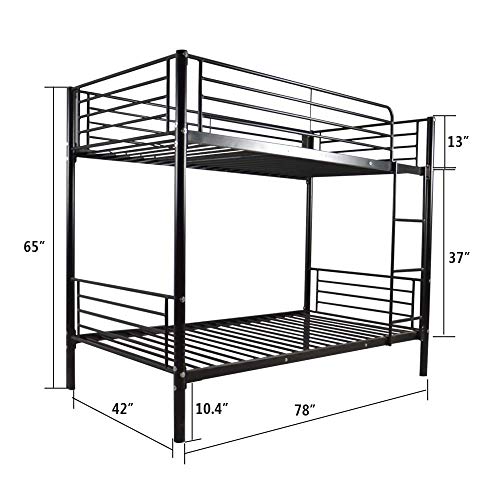 Leadzm Twin Over Twin Metal Bunk Bed with Heavy Duty Frame, Ladder & Safety Rails for Kids Teens Adults, Bedroom Dorm, Quick to Assemble, Black - Thumbnail 6