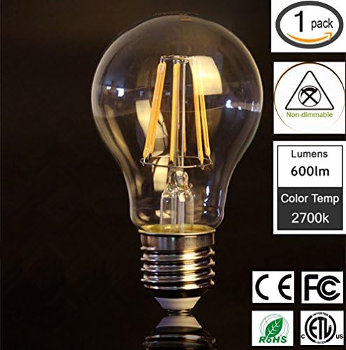 Cooo LED Filament Bulb A19 E26 6W 600 lumen 2700k Warm White Soft White Non-Dimmable 60W Equivalent Vintage Edison Style Bulbs ETL Listed-1 Pack