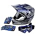 TCMT Dot Youth & Kids Motocross Offroad Street Helmet Blue Flame Motorcycle Helmet Silver Dirt Bike Helmet+Goggles+gloves M