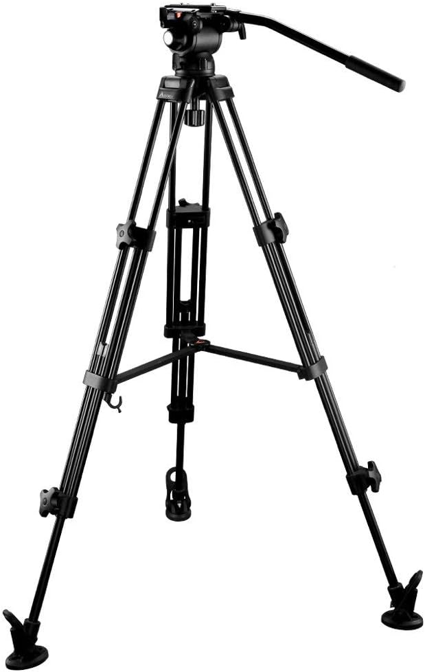 E-Image EG03AA Heavy Duty Video Camera Camcorder 3 Section Tripod with Fluid Bowl Pan Head- 5Kg/11lb Loading Capacity 2.5'-5.2' Adjustable Height Including Mid-level Spreader and Carrying Bag