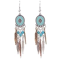 Ginasy Bohemia Spiral Drop Earrings Teardrop Imitation Turquoise Plated Alloy Dangle Earrings (Leaf 1)